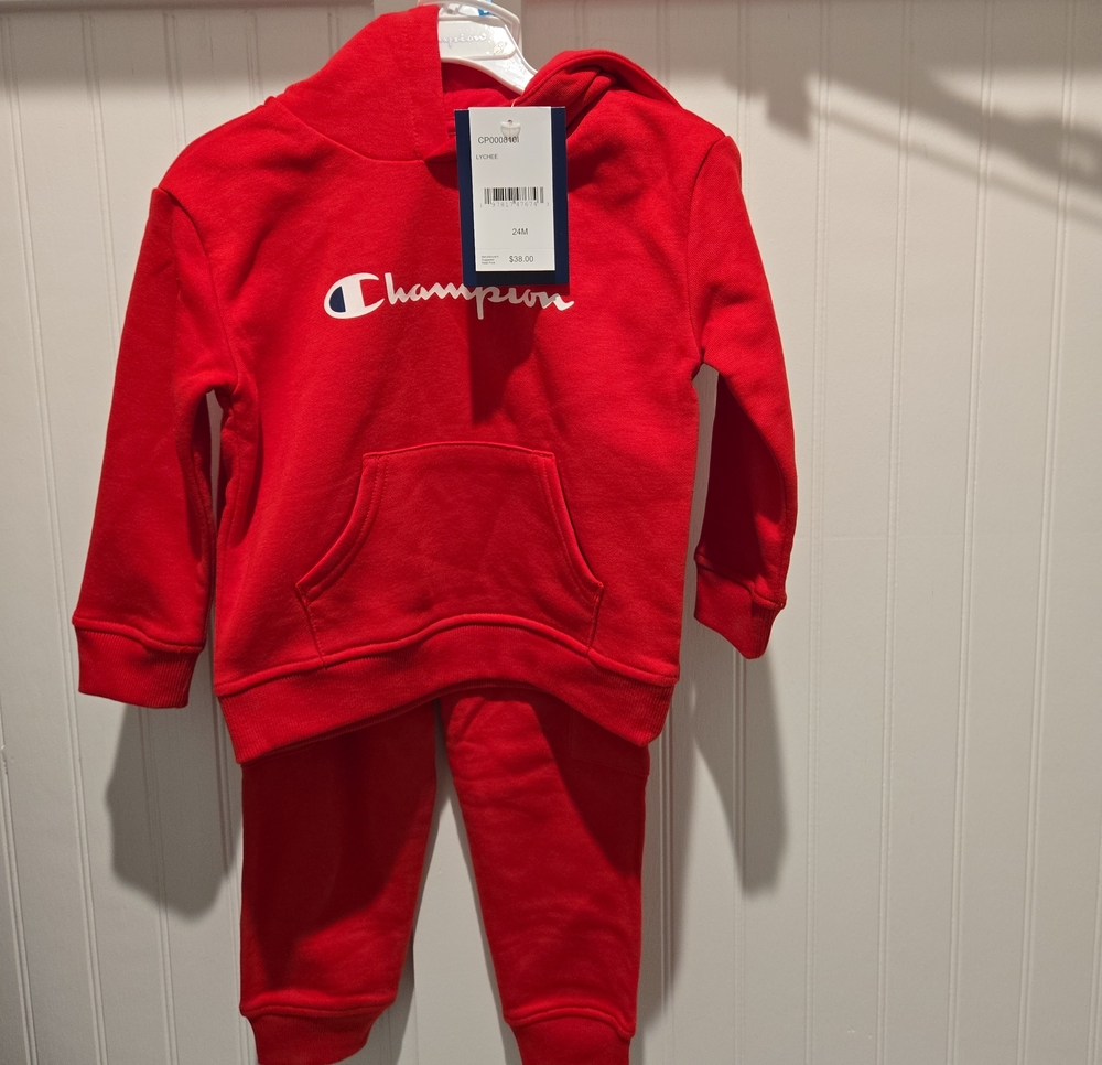 Champion 2-Piece Kids Red Hoodie & Jogger Sweatsuit Set 24M NWT